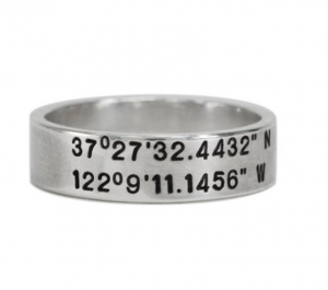 Customized silver location coordinates ring for men and women