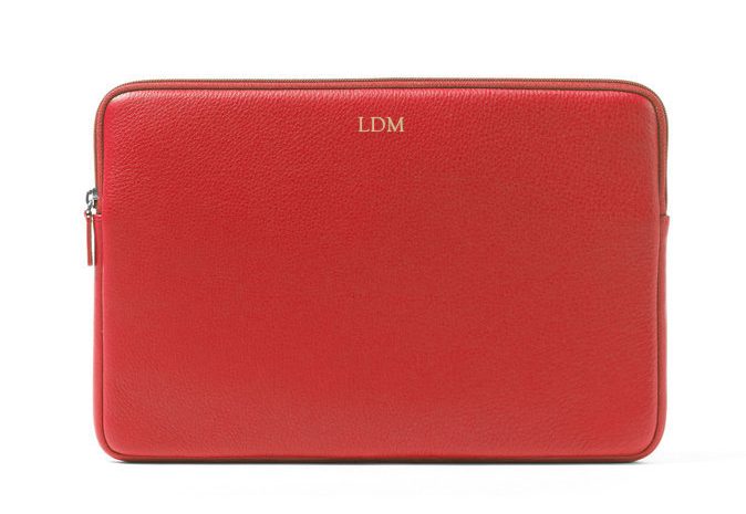 Monogrammed leather laptop sleeve